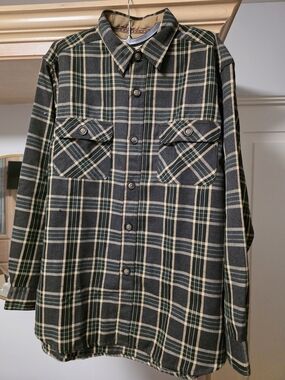 Men's Green Plaid Button-Down Casual Shirt Jacket